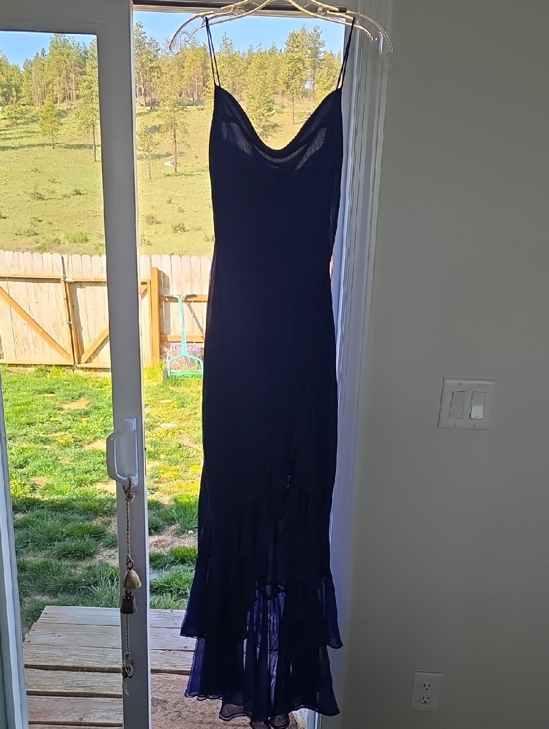Morgan & Co. Royal Blue Spaghetti Strap Ruffle Hem Maxi Dress